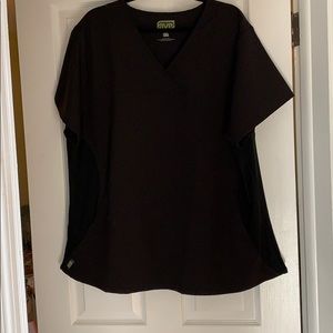 Black scrub top with stretch panels